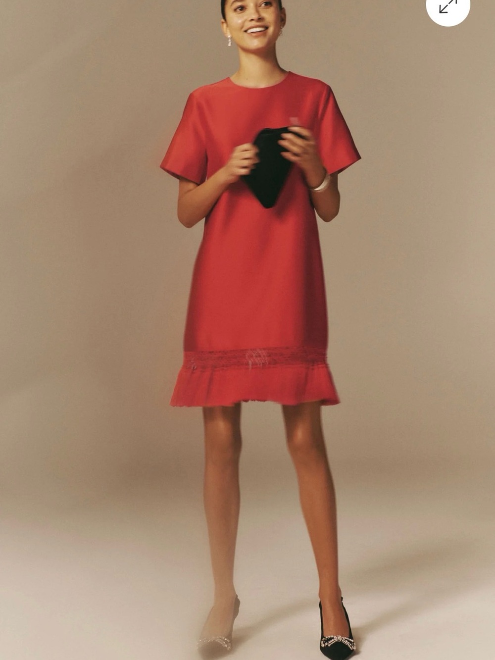 Tuckernuck Red Short-Sleeve Shift Dress with Lace Hem
